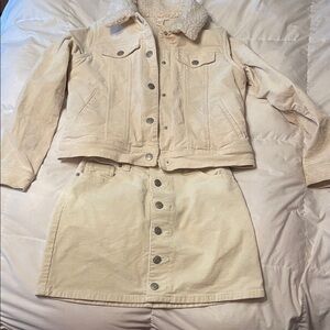 Kids Cream Jean/corduroy Jacket and Skirt Set